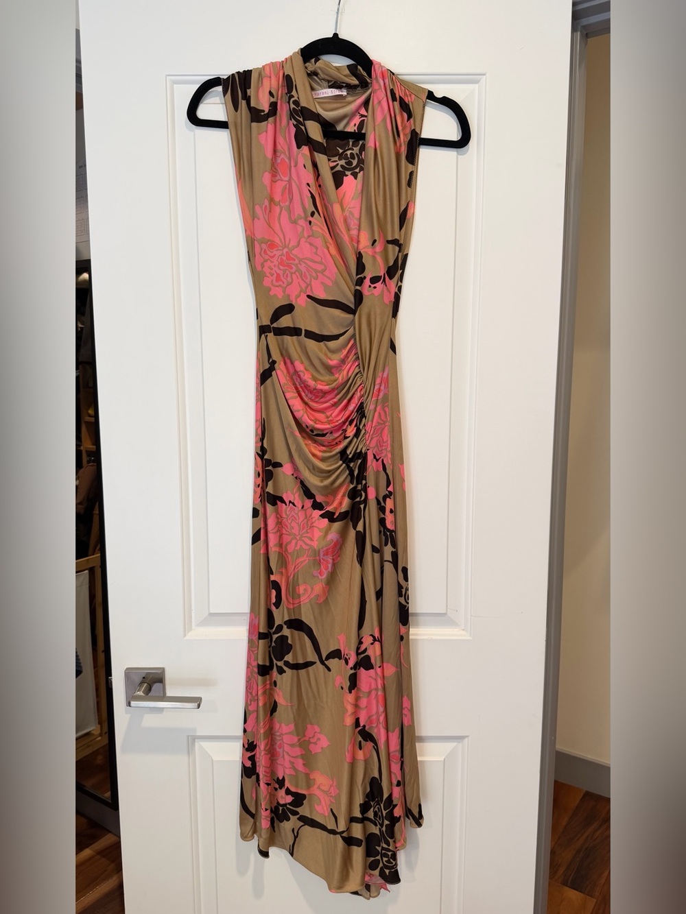 Floral Draped Maxi Dress - Pink on Gold